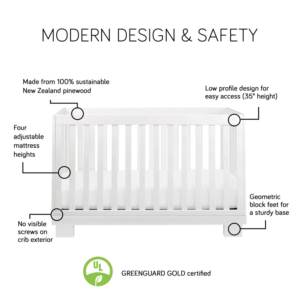 Features of Babyletto Modo 3-in-1 Convertible Crib with Toddler Bed Conversion Kit in -- Color_White