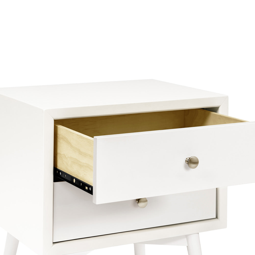 Babyletto's Palma Nightstand With USB Port with open drawer  in -- Color_Warm White