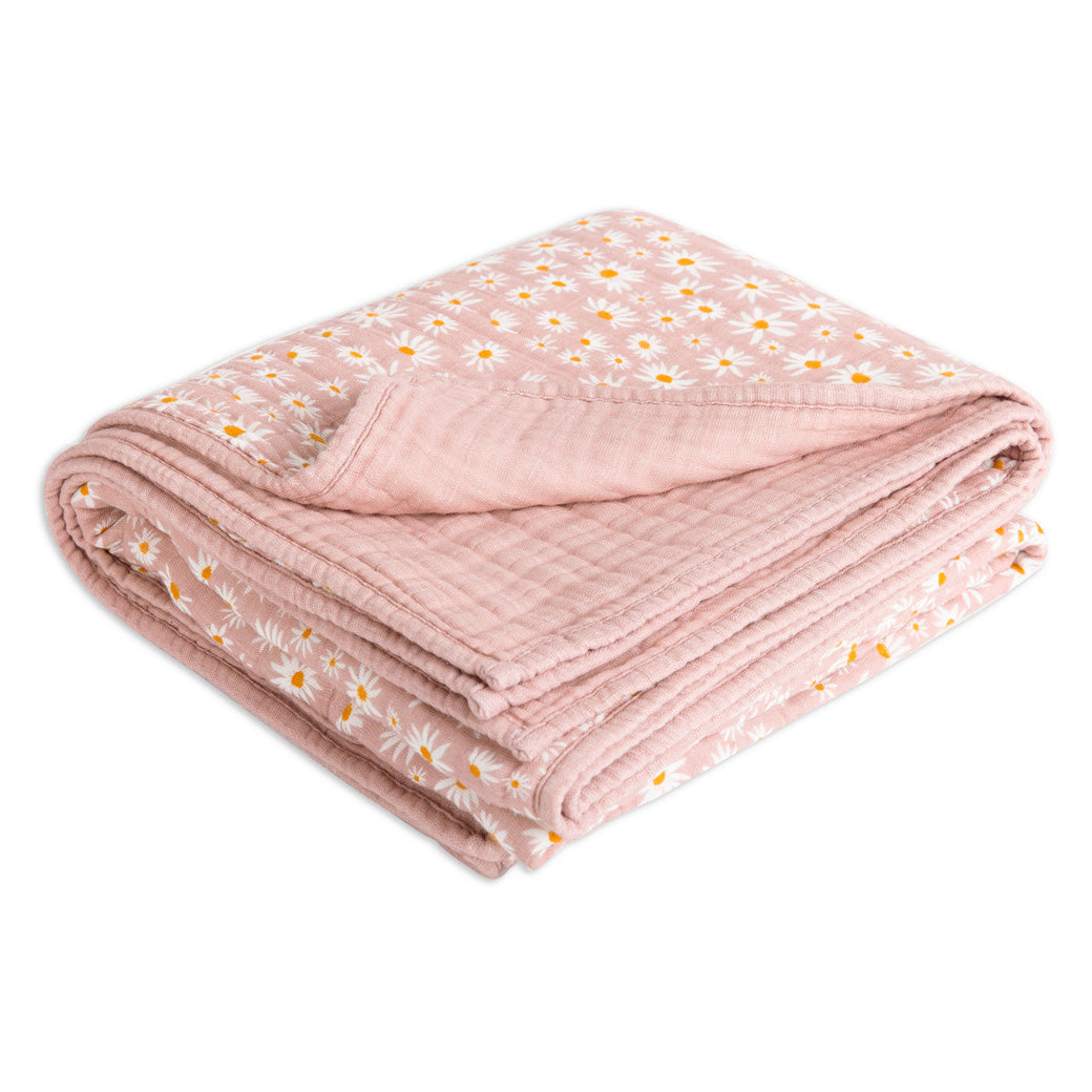 Folded Babyletto's Quilt In 3-Layer GOTS Certified Organic Muslin Cotton in -- Color_Daisy