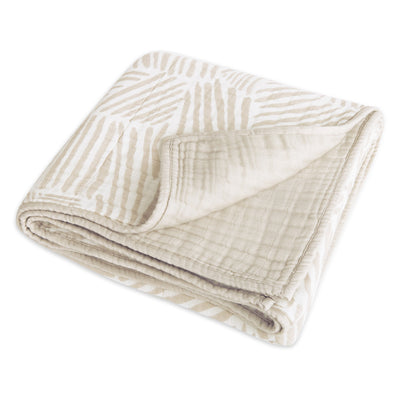 Folded Babyletto's Quilt In 3-Layer GOTS Certified Organic Muslin Cotton in -- Color_Oat Stripe
