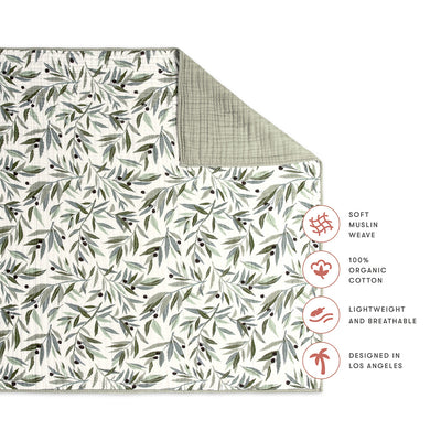 Features of Babyletto's Quilt In 3-Layer GOTS Certified Organic Muslin Cotton in -- Color_Olive Branches