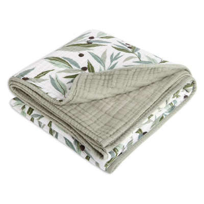 Folded Babyletto's Quilt In 3-Layer GOTS Certified Organic Muslin Cotton in -- Color_Olive Branches