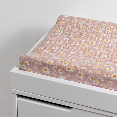 Babyletto Quilted Changing Pad Cover In GOTS Certified Organic Muslin Cotton in a changing tray in -- Color_Daisy