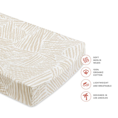 Features of Babyletto Quilted Changing Pad Cover In GOTS Certified Organic Muslin Cotton in -- Color_Oat Stripe