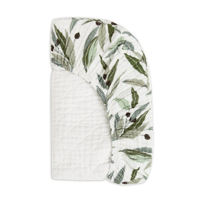 Folded corner of Babyletto Quilted Changing Pad Cover In GOTS Certified Organic Muslin Cotton in -- Color_Olive Branches