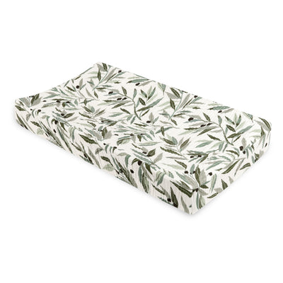 Babyletto Quilted Changing Pad Cover In GOTS Certified Organic Muslin Cotton in -- Color_Olive Branches