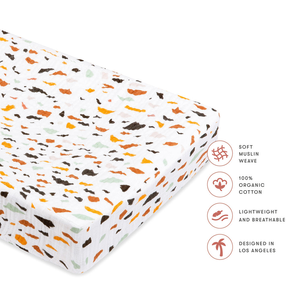 Features of Babyletto Quilted Changing Pad Cover In GOTS Certified Organic Muslin Cotton in -- Color_Terrazzo