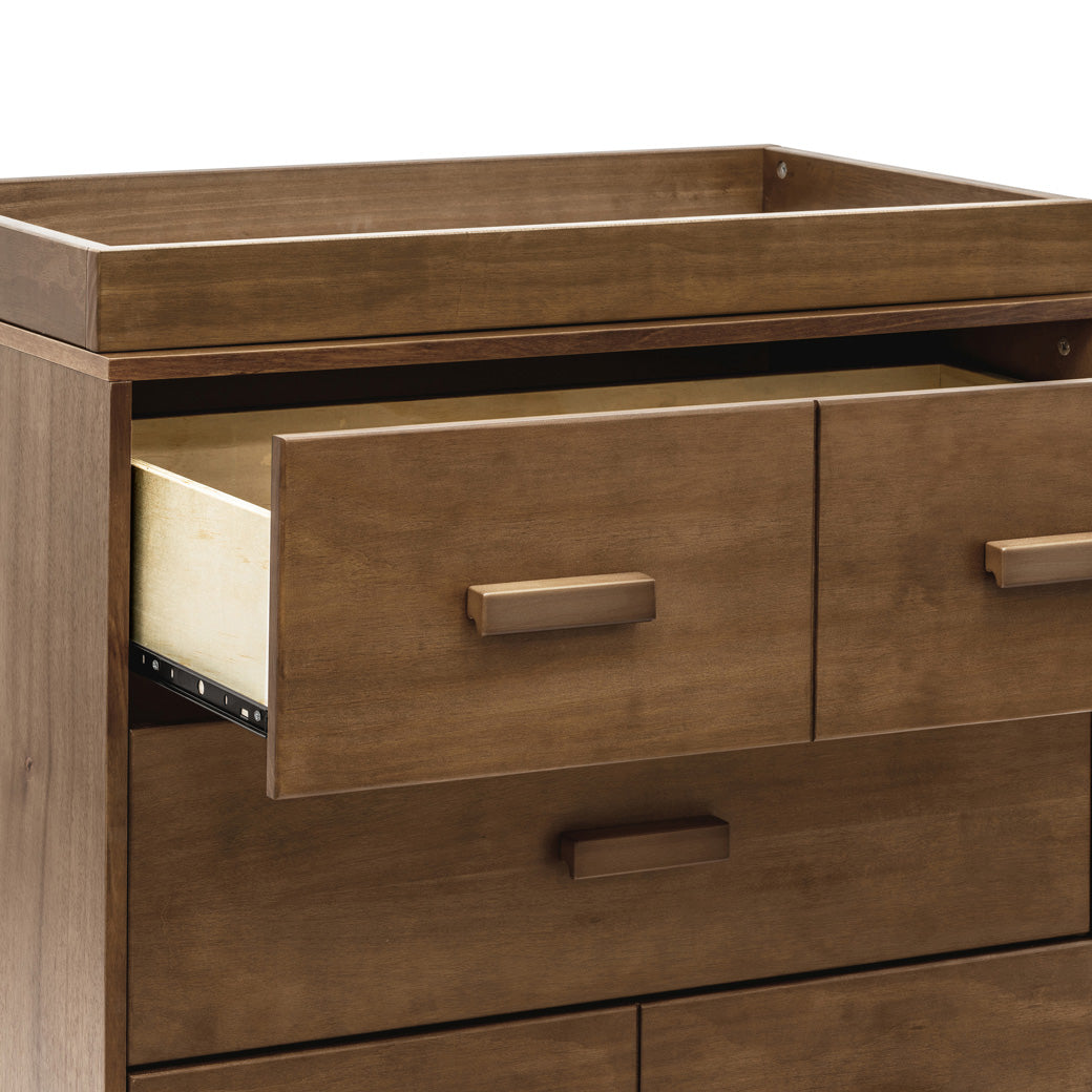 Babyletto's Scoot 3-Drawer Changer Dresser with open drawer  in -- Color_Natural Walnut