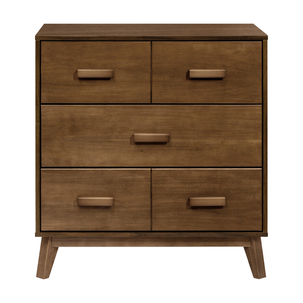 Front view of Babyletto's Scoot 3-Drawer Changer Dresser without the tray in -- Color_Natural Walnut