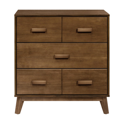 Front view of Babyletto's Scoot 3-Drawer Changer Dresser without the tray in -- Color_Natural Walnut