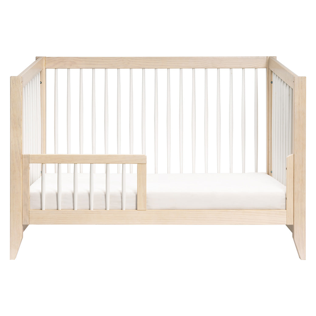 Front view of Babyletto's Sprout 4-in-1 Convertible Crib as toddler bed  in -- Color_Washed Natural / White
