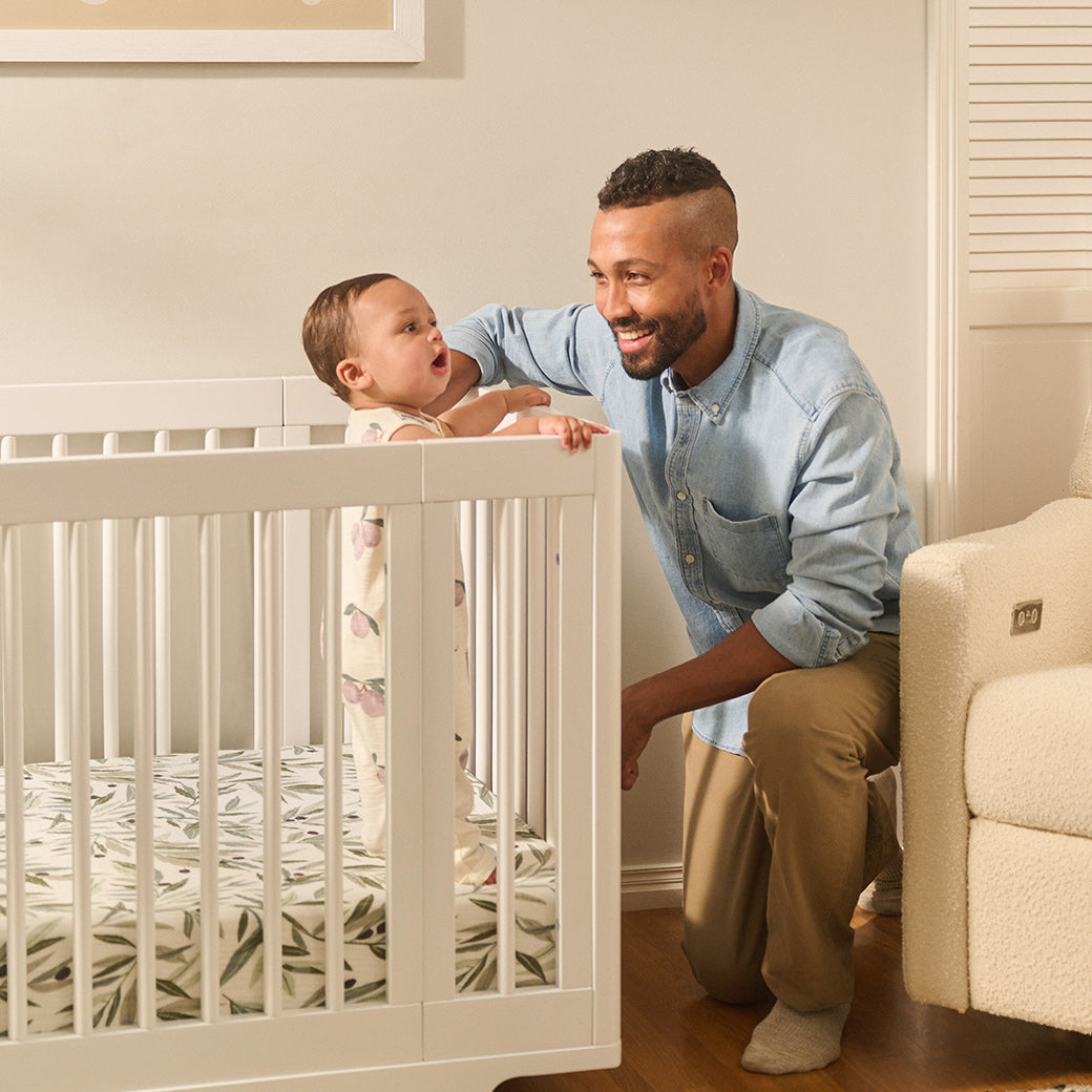 Father and child Babyletto's Yuzu 8-In-1 Convertible Crib in -- Color_White