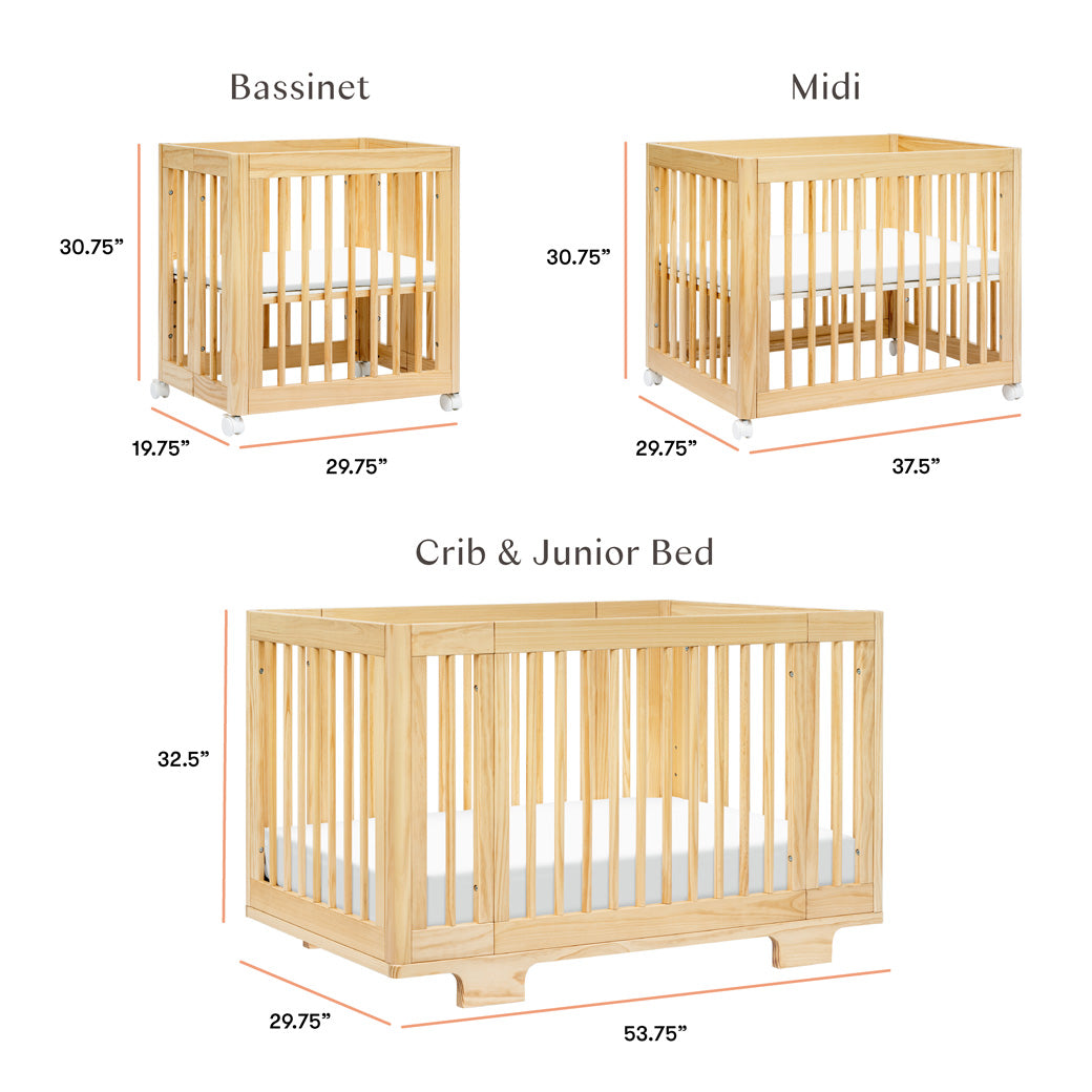 Dimensions of Babyletto's Yuzu 8-In-1 Convertible Crib in -- Color_Natural