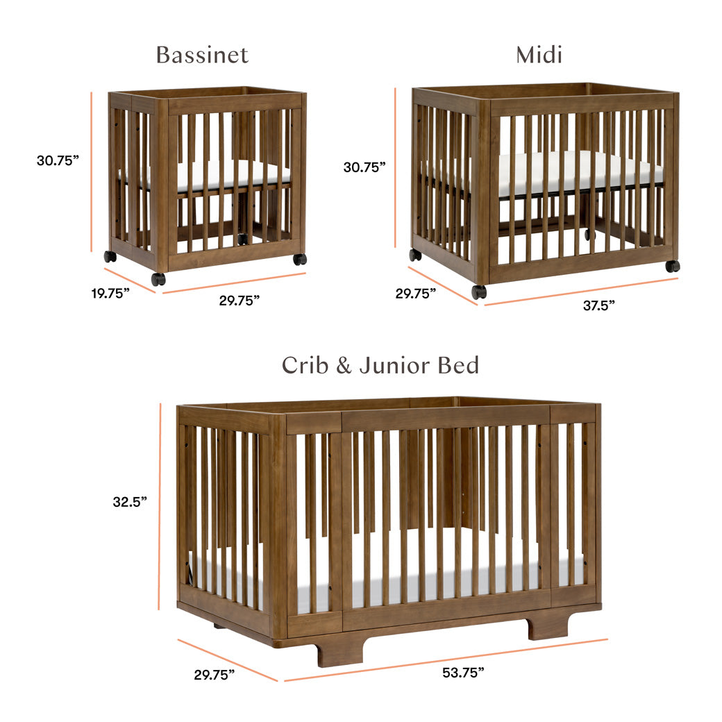Dimensions of Babyletto's Yuzu 8-In-1 Convertible Crib in -- Color_Natural Walnut