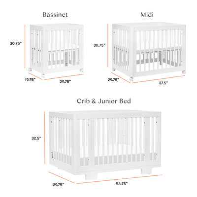 Dimensions of Babyletto's Yuzu 8-In-1 Convertible Crib With All Stages Conversion Kits in -- Color_White