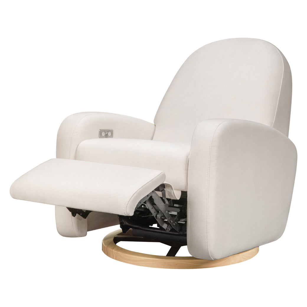 Reclined Babyletto Nami Glider Recliner in -- Color_Performance Cream Eco-Weave With Light Base