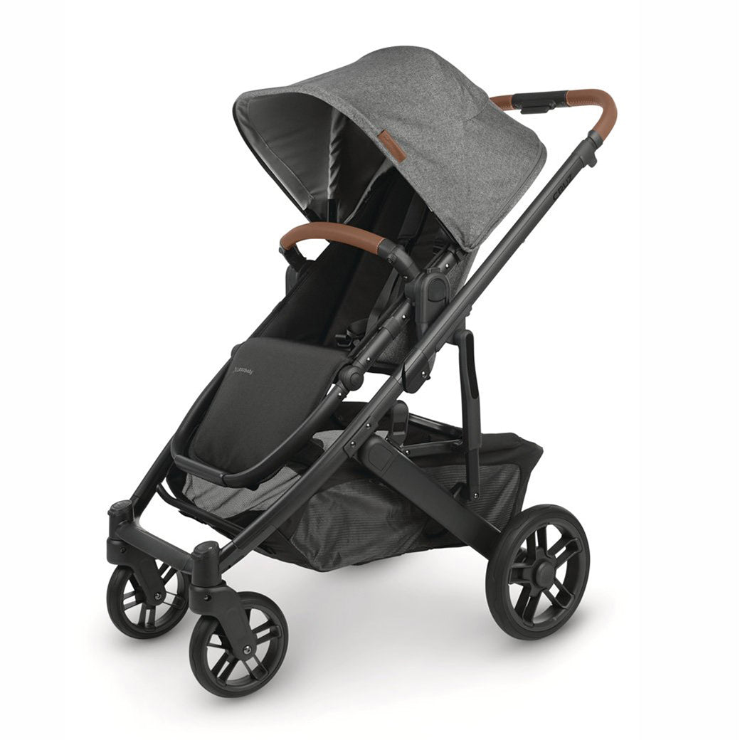 UPPAbaby CRUZ V2 Stroller, angled slightly to the left with black frame and heather grey fabric -- Color_Greyson