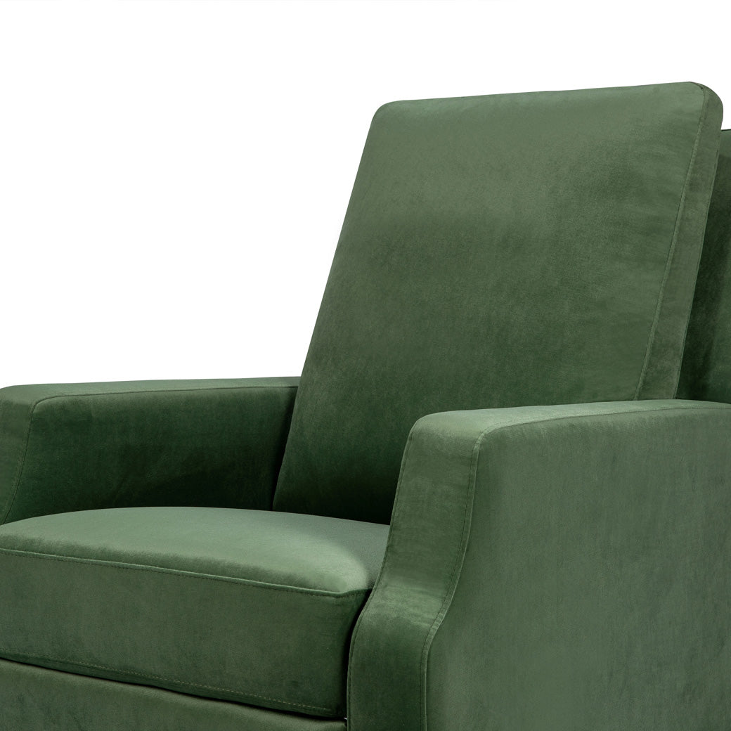 Closeup of Crewe Recliner & Swivel Glider in -- Color_Forest Green Velvet With Light Wood Base