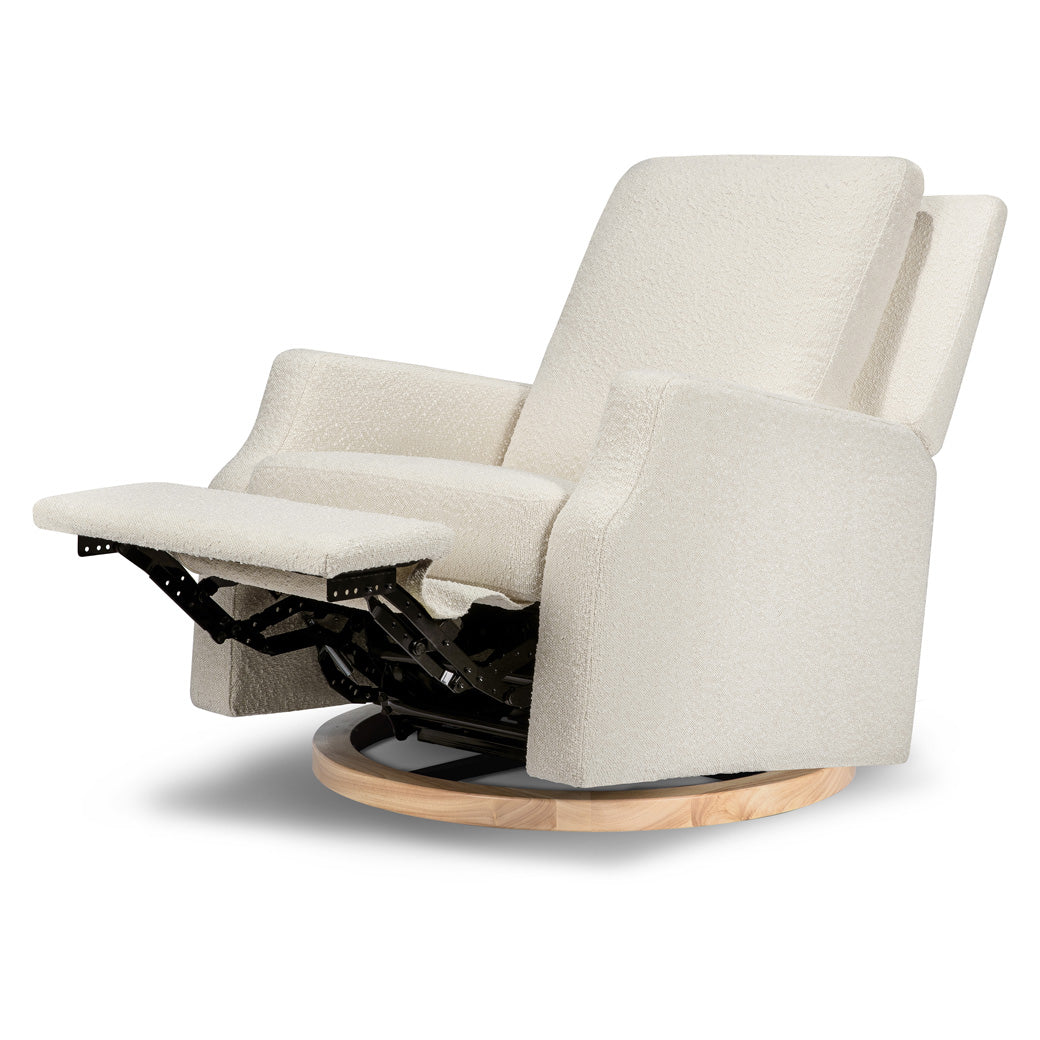 Namesake's Crewe Recliner & Swivel Glider with reclined footrest in -- Color_Ivory Boucle With Light Wood Base