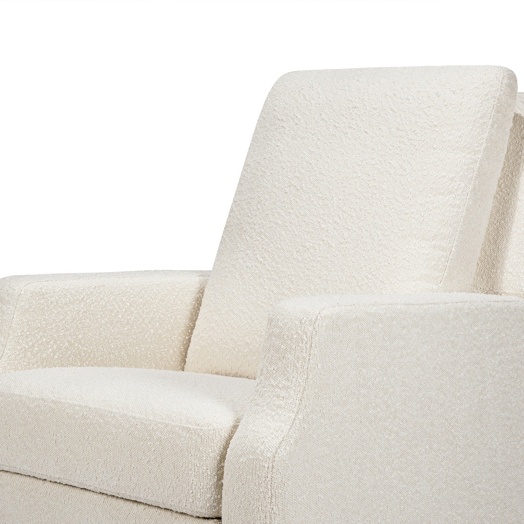 Closeup view of Namesake's Crewe Recliner & Swivel Glider in -- Color_Ivory Boucle With Light Wood Base
