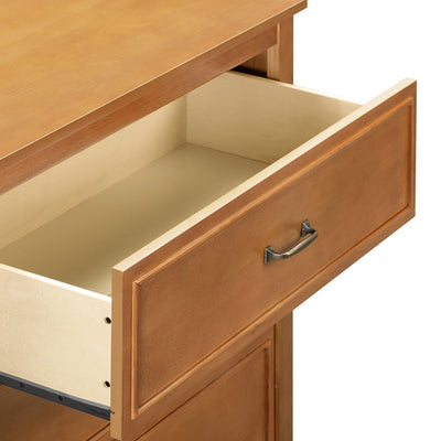 Closeup of The DaVinci Charlie 3-Drawer Dresser open drawer in -- Color_Chestnut