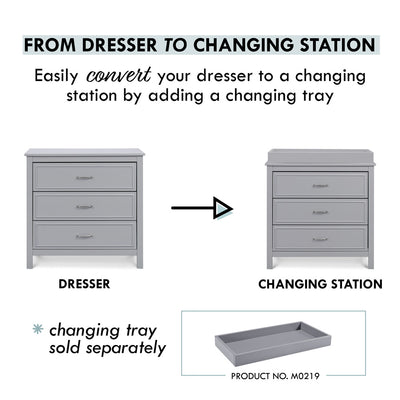 Information about converting The DaVinci Charlie 3-Drawer Dresser in -- Color_Grey