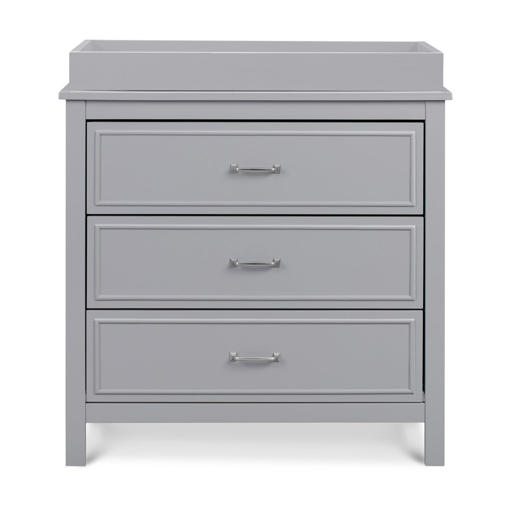 Front view of The DaVinci Charlie 3-Drawer Dresser with changing tray in -- Color_Grey