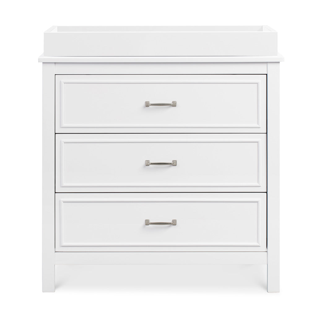 Front view of The DaVinci Charlie 3-Drawer Dresser with changing tray in -- Color_White