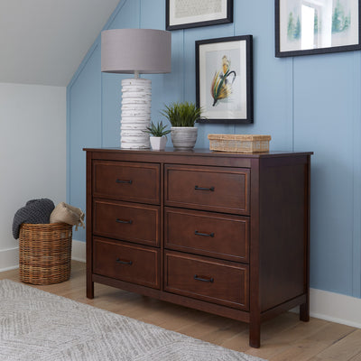 Lifestyle photo of The DaVinci Charlie 6-Drawer Dresser with lamp on it in -- Color_Espresso