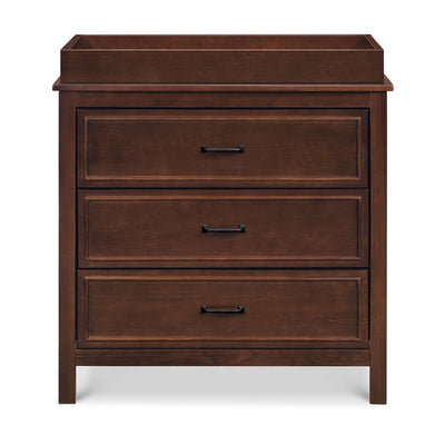 Front view of The DaVinci Charlie 3-Drawer Dresser with changing tray in -- Color_Espresso