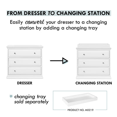 Conversion of DaVinci's Signature 3-Drawer Dresser in -- Color_White