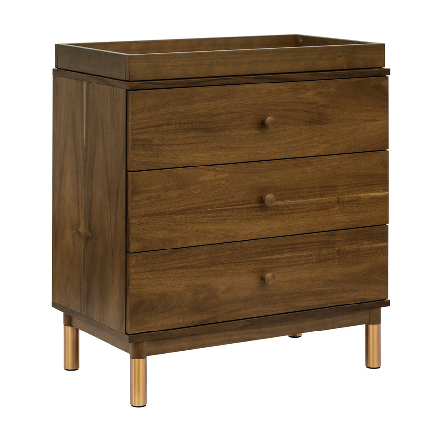 Babyletto Gelato 3-Drawer Changer Dresser with Removable Changing Tray Natural Walnut & Gold Feet