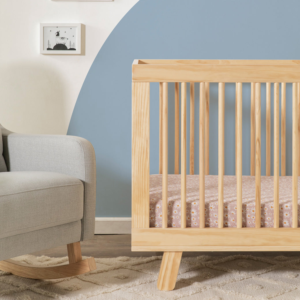 Closeup of Babyletto Hudson 3-in-1 Convertible Crib And Toddler Rail  foot and kai rocker legs in -- Color_Natural