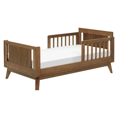 Assembled Junior Bed Conversion Kit For Hudson And Scoot Crib with a mattress in -- Color_Natural Walnut
