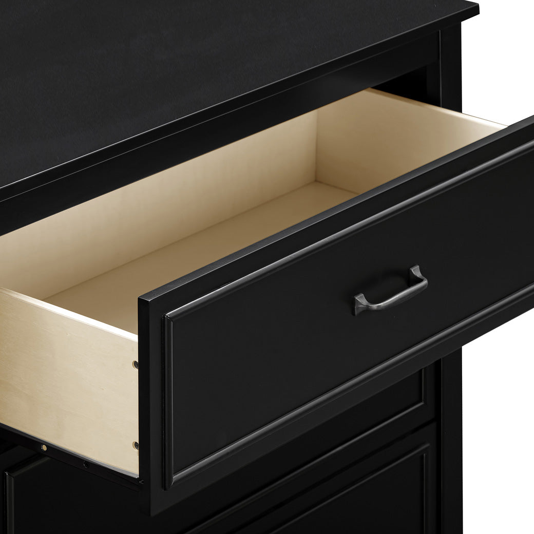 Closeup of The DaVinci Charlie 3-Drawer Dresser open drawer in -- Color_Ebony