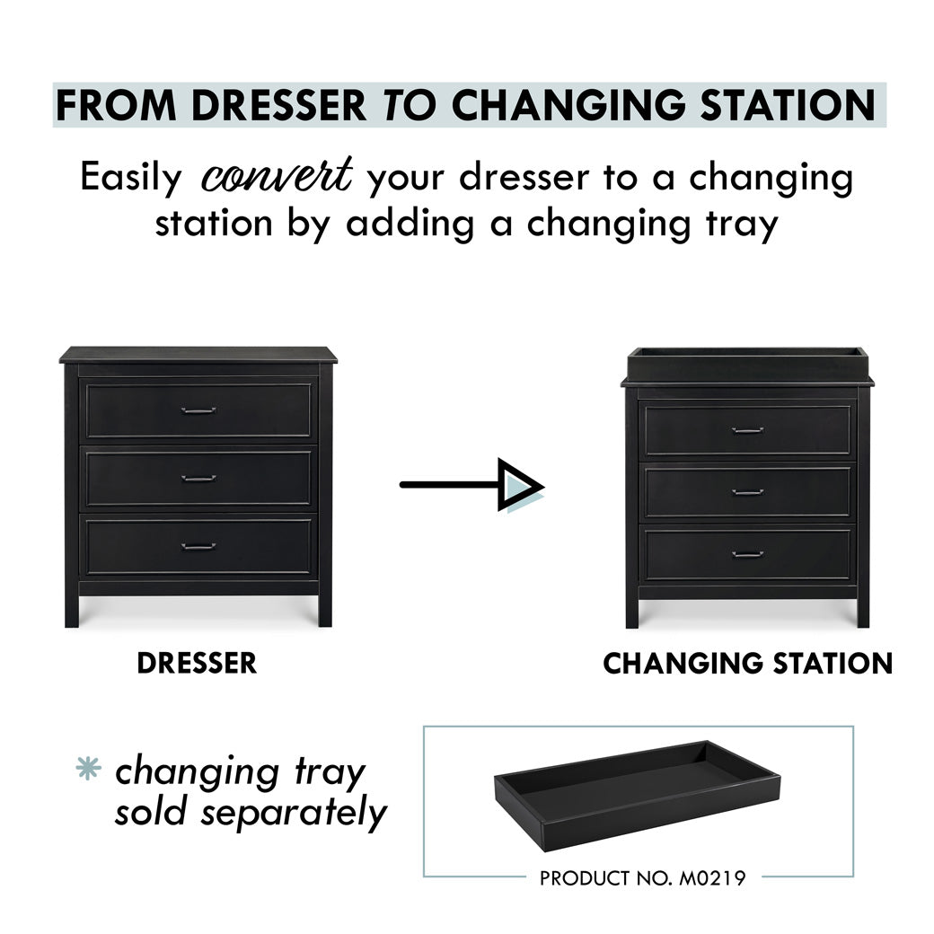 Information about converting The DaVinci Charlie 3-Drawer Dresser in -- Color_Ebony