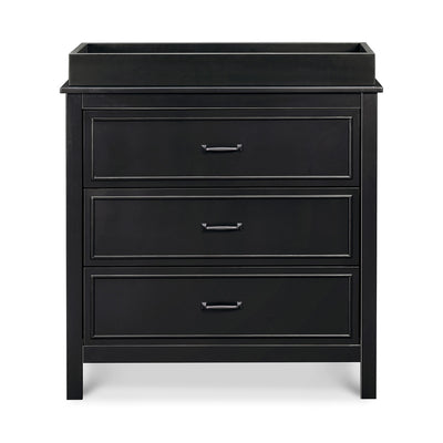 Front view of The DaVinci Charlie 3-Drawer Dresser with changing tray in -- Color_Ebony