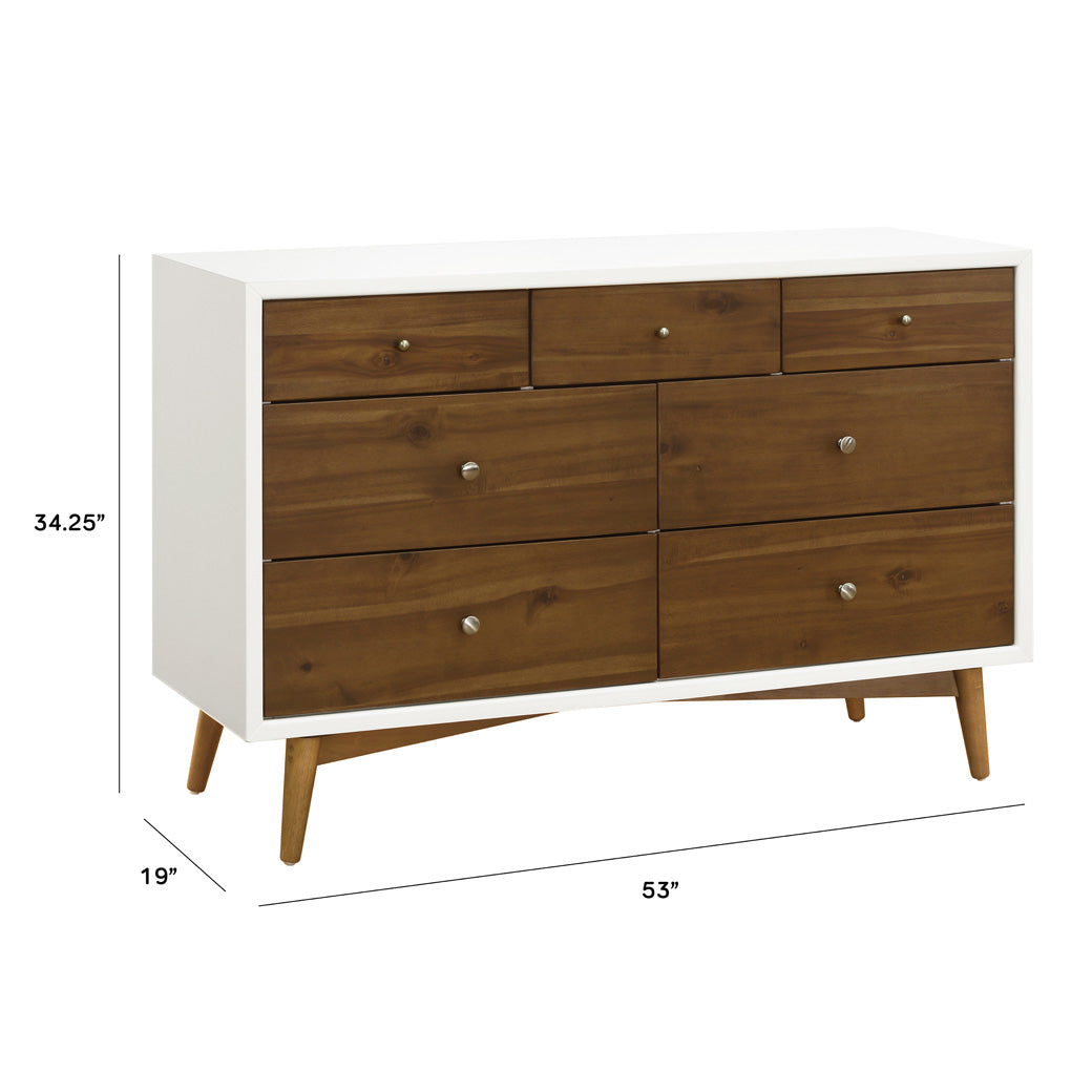 Dimensions of Babyletto's Palma 7-Drawer Assembled Double Dresser in -- Color_Warm White with Natural Walnut