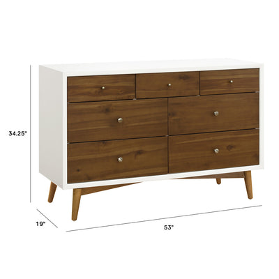 Dimensions of Babyletto's Palma 7-Drawer Assembled Double Dresser in -- Color_Warm White with Natural Walnut