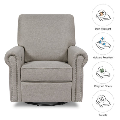 Features of Namesake's Linden Power Swivel Glider Recliner in -- Color_Performance Grey Eco-Weave