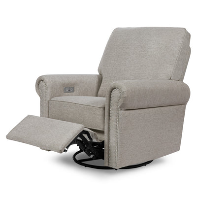 Namesake's Linden Power Swivel Glider Recliner with footrest up in -- Color_Performance Grey Eco-Weave