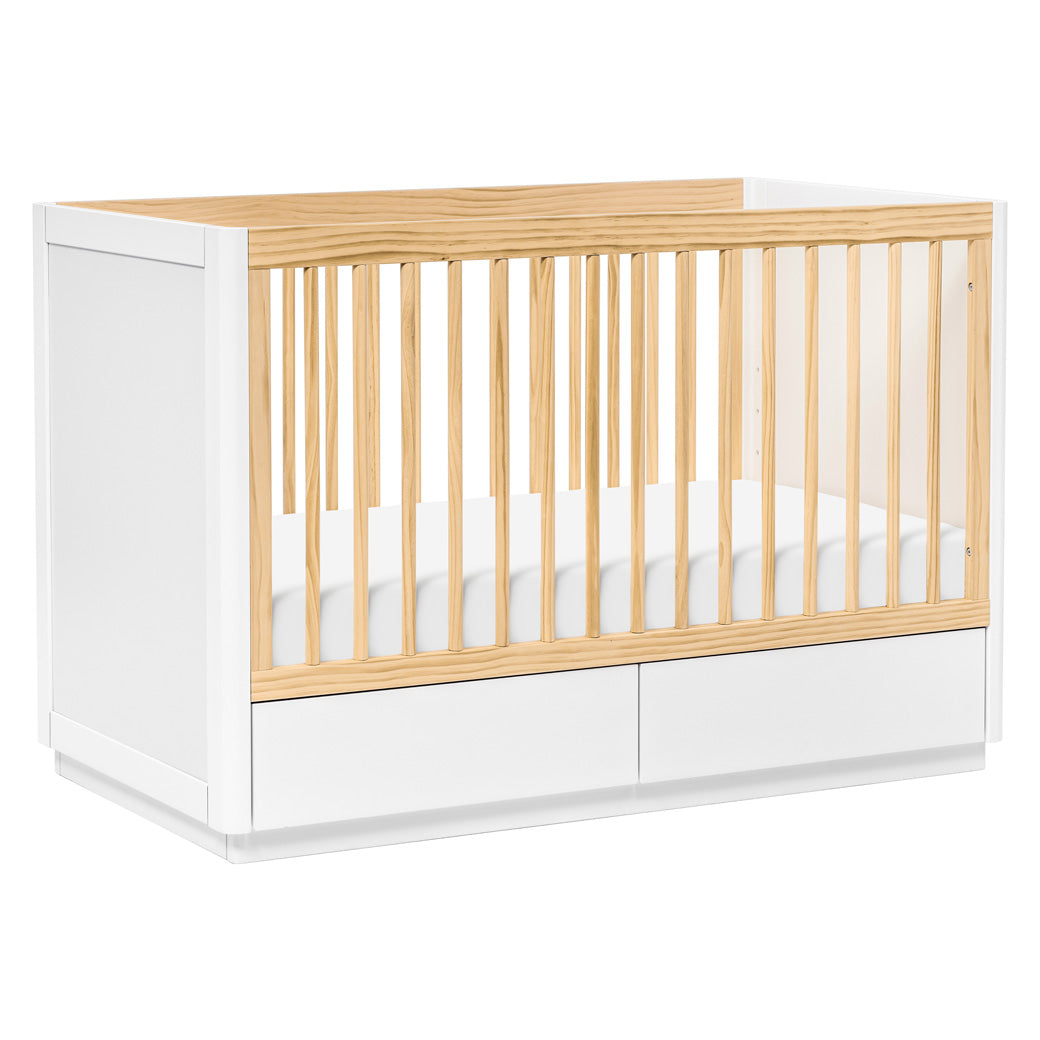 The Babyletto Bento 3-in-1 Convertible Storage Crib with Toddler Bed Conversion Kit in -- Color_White Natural