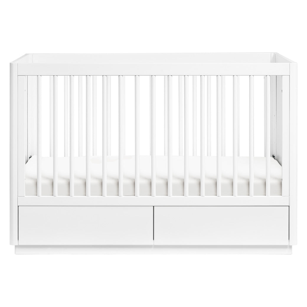 Front view of The Babyletto Bento 3-in-1 Convertible Storage Crib with Toddler Bed Conversion Kit in -- Color_White