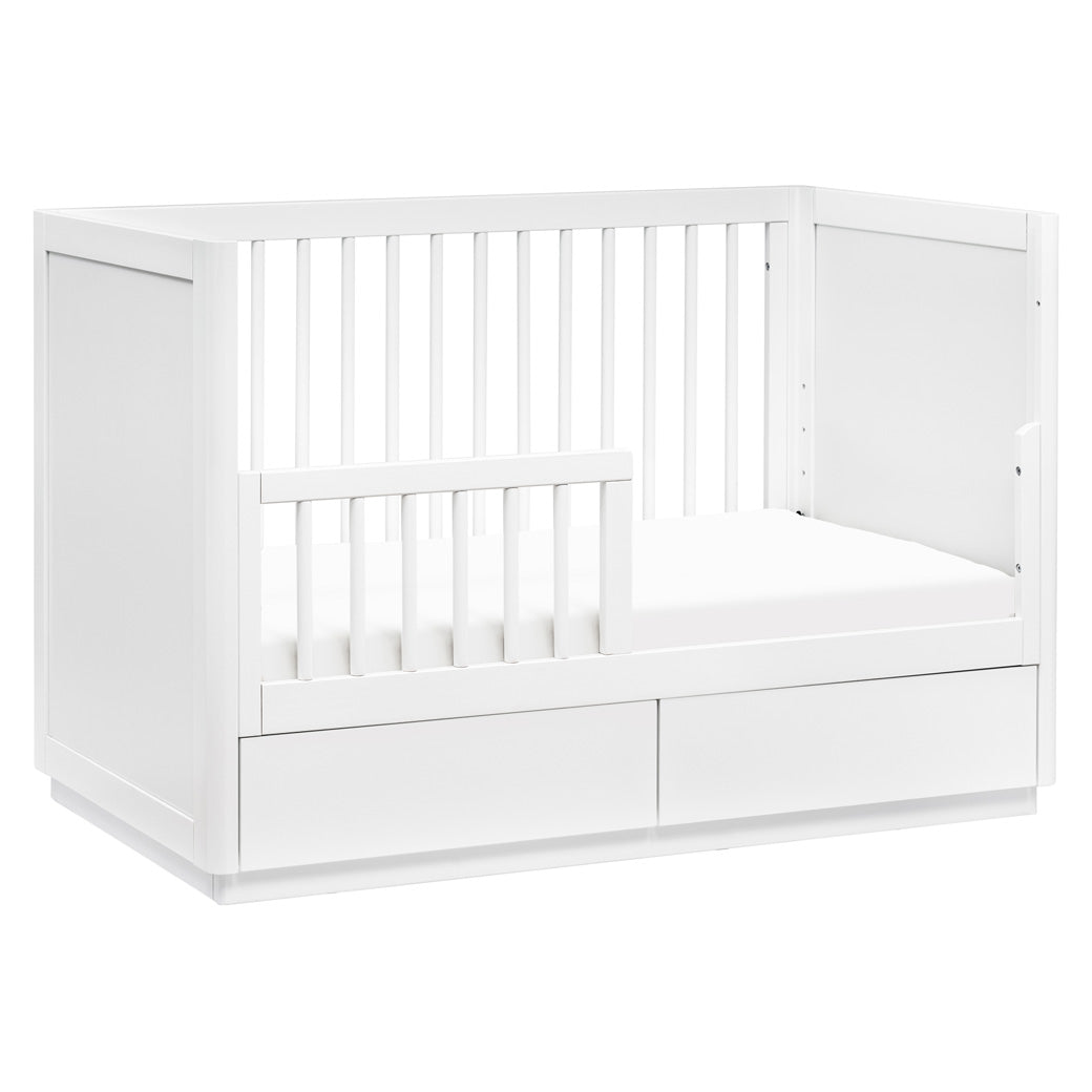 The Babyletto Bento 3-in-1 Convertible Storage Crib converted into toddler bed  in -- Color_White