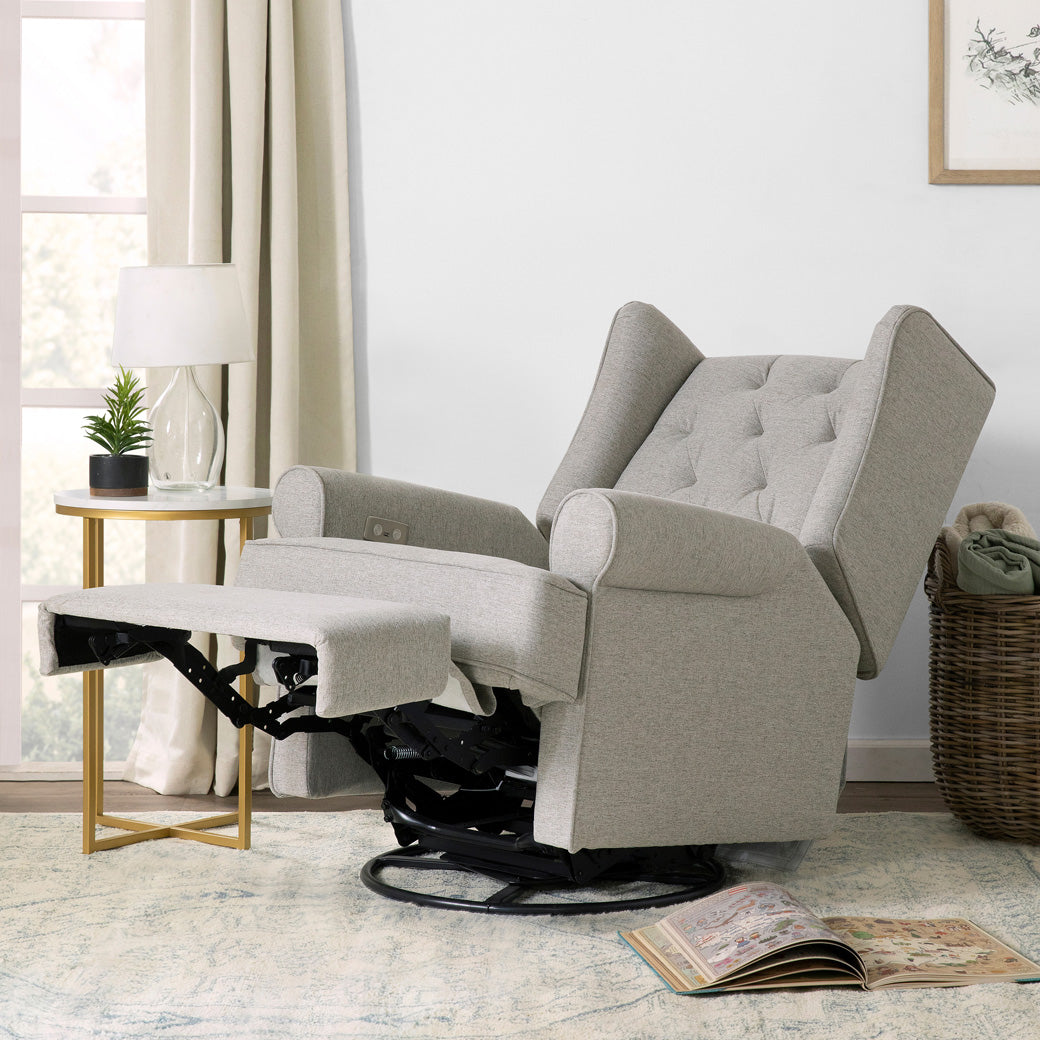 Fully reclined Namesake's Harbour Power Recliner in a room  in -- Color_Performance Grey Eco-Weave