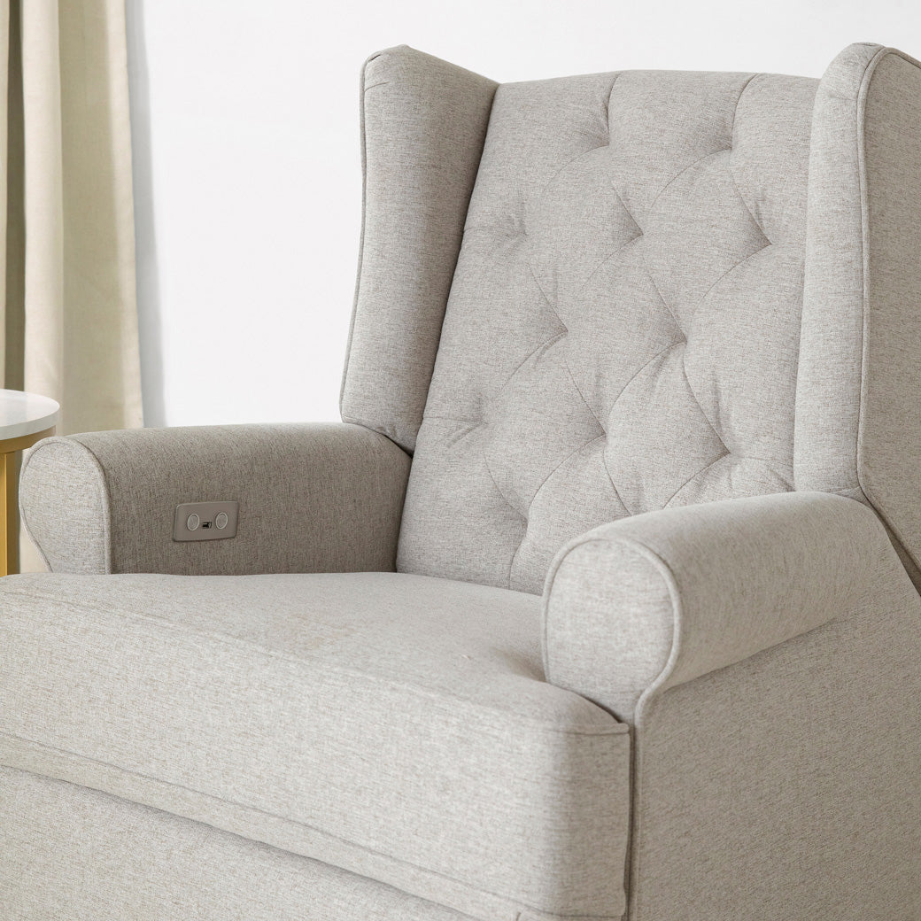 Namesake's Harbour Power Recliner in a room, closeup view in -- Color_Performance Grey Eco-Weave