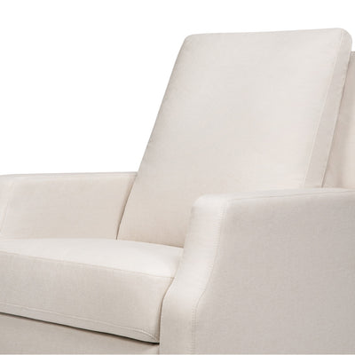 Closeup of the Namesake's Crewe Recliner & Swivel Glider in -- Color_ Performance Cream Eco-Weave With Metal Base