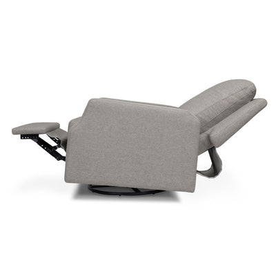 Fully reclined Namesake's Crewe Recliner & Swivel Glider in -- Color_Performance Grey Eco-Weave With Metal Base