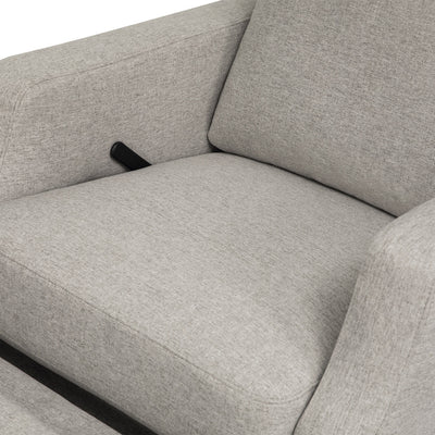 Closeup of the seat of the Namesake's Crewe Recliner & Swivel Glider in -- Color_Performance Grey Eco-Weave With Metal Base
