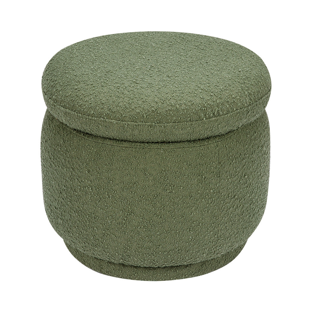Angled view of The Babyletto Enoki Storage Ottoman in --Color_Olive Boucle